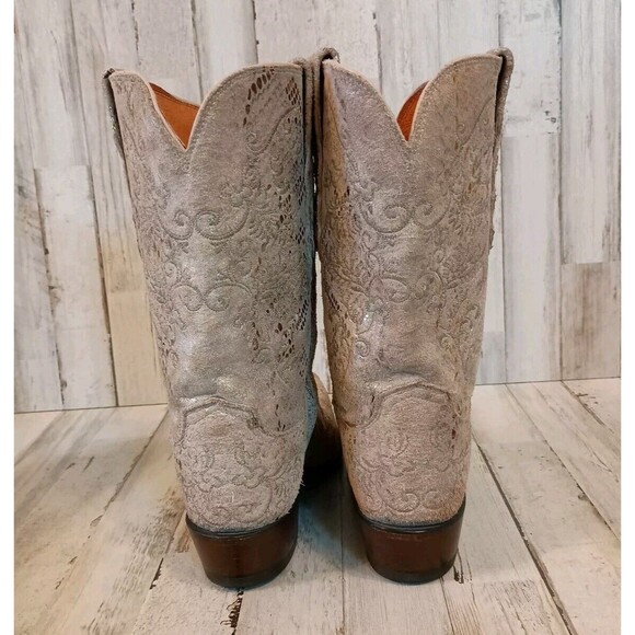Lucchese Size 7 B Suede Gold Stone Python Print Boots Western Cowboy Snip Toe - Picture 4 of 16
